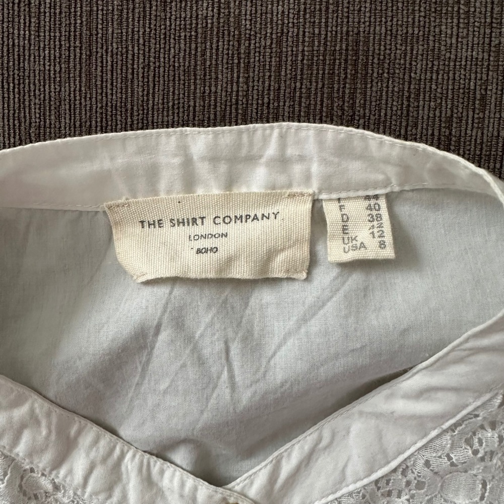 The Shirt Company London Boho Blouse Womens 8 White Excellent Lace Ruffle Cotton - Picture 2 of 8